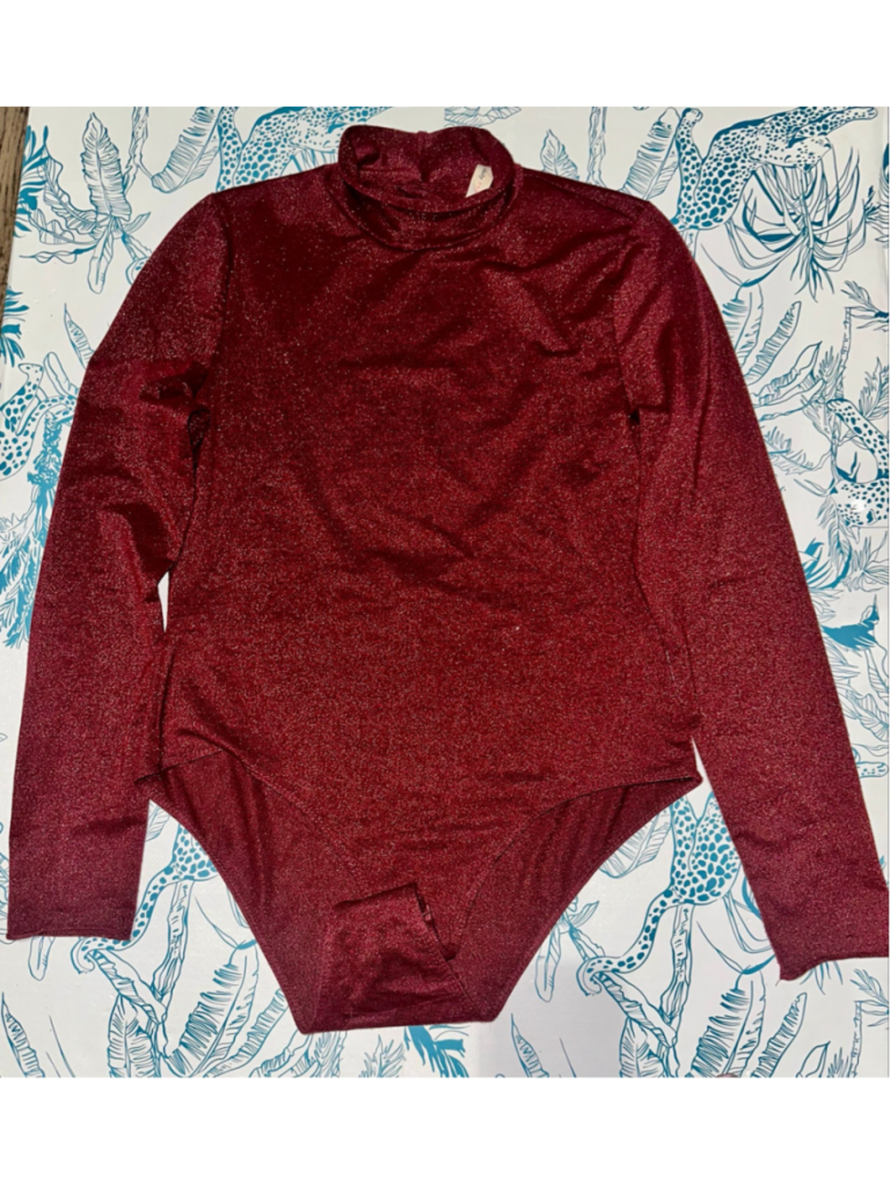 Women's Daily Practice Red Shimmer Mock Neck Bodysuit Size M